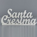 /11301443 Scritta corsivo SANTA CRESIMA cm60x25h legno BIANCO