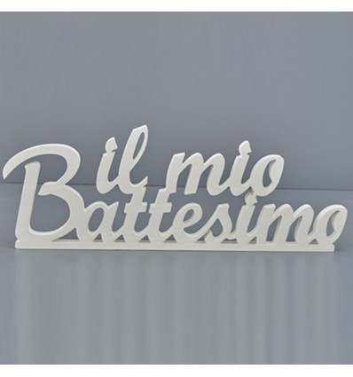 /11301449 Scritta corsivo IL MIO BATTESIMO cm74x25h legno BIANCO