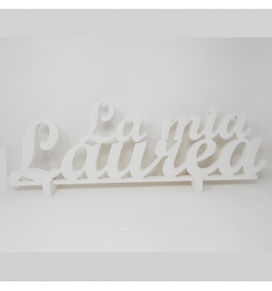 /11301451 Scritta corsivo LA MIA LAUREA cm63x20h legno BIANCO