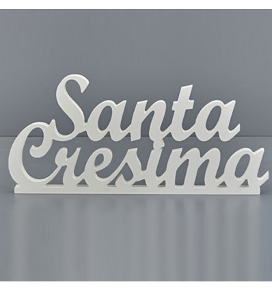 /11301443 Scritta corsivo SANTA CRESIMA cm60x25h legno BIANCO