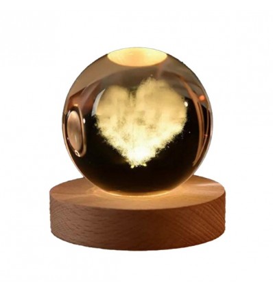 10181204 Globo CUORE led picc. h8,5 vetro base legno c/scat.regalo