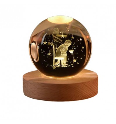 10181202 Globo PRINCIPE led picc. h8,5 vetro base legno c/scat.regalo