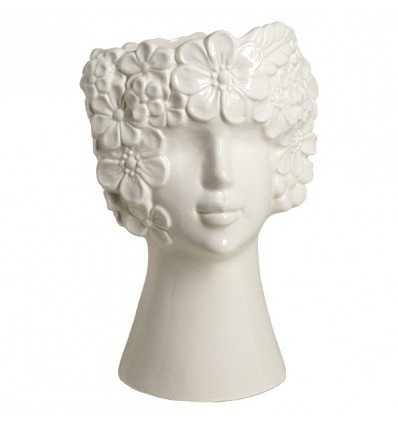 /TB 1712 Vaso testa fiorita 14,2x20,8 crm bianco