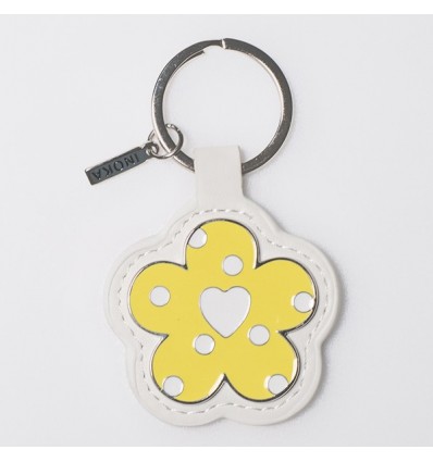 /TKSP/411 Portachiavi ecopelle bianco h9,5 FIORE giallo