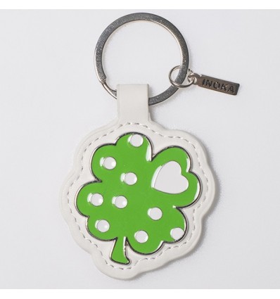 /TKSP/413 Portachiavi ecopelle bianco h9,5 QUADRIFOGLIO verde