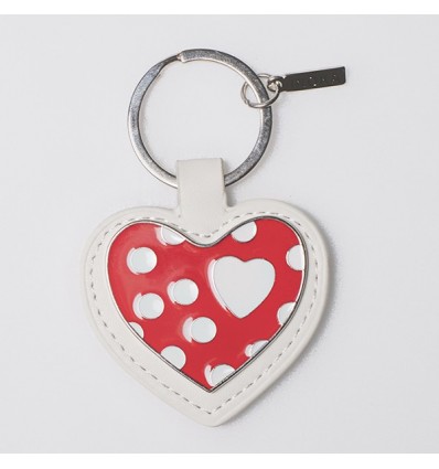 /TKSP/415 Portachiavi ecopelle bianco h9,5 CUORE rosso