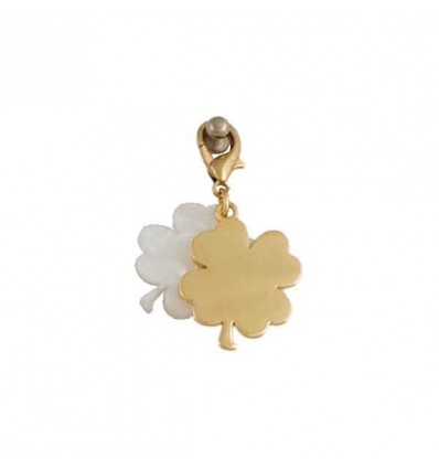 /CHSP/383 Ciondolo doppio QUADRIFOGLIO bianco/ORO