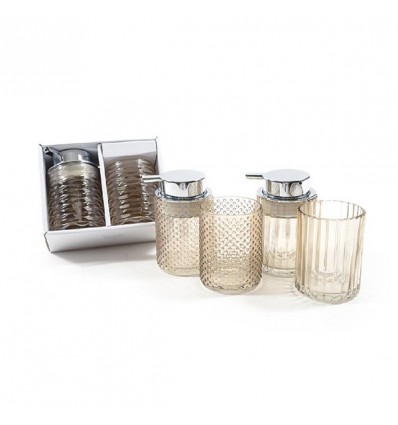 12206 Set 2pz bagno in vetro AVORIO (dosasapone+bicch.)