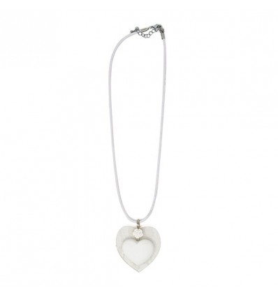 /TUA1 Collana cuore+rosa BIANCO c/plex pizzo BIANCO+scat