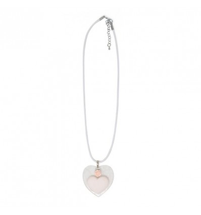 /TUA3 Collana cuore+rosa PESCA c/plex pizzo BIANCO+scat