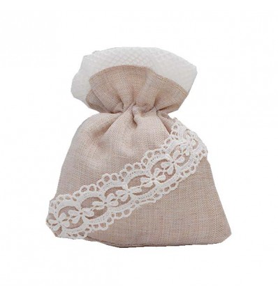 CK9073-FG Sacchetto 10x12 tipo cotone c/pizzo BEIGE