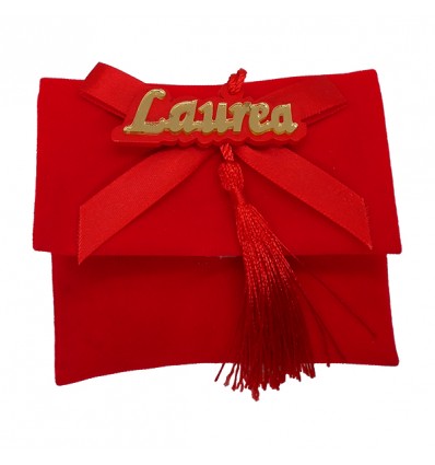 SC004 Bustina 10x9 con scritta laurea oro velluto ROSSO