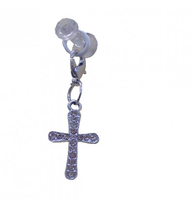 SC66-ARG Pendente CROCE 1,5x2 metallo c/strass ARGENTO
