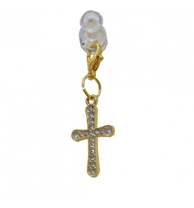 SC66-ORO Pendente CROCE 1,5x2 metallo c/strass ORO