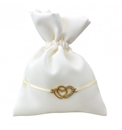 1067486 Sacchetto 10x13 c/pendente DOPPIO CUORE panna