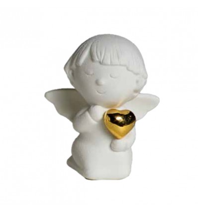 TB 1604 Putto biscuit bianco inginocchiato h8 con cuore oro