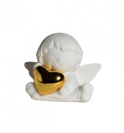 TB 1605 Putto biscuit bianco seduto h7 con cuore oro