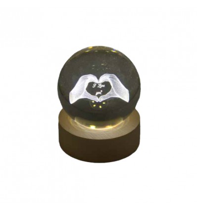 TB 18153 Globo led MANI LOVE picc. d.6 vetro+base legno c/scat.