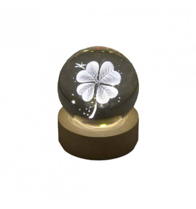 TB 18156 Globo led QUADRIFOGLIO picc. d.6 vetro+base legno c/scat.