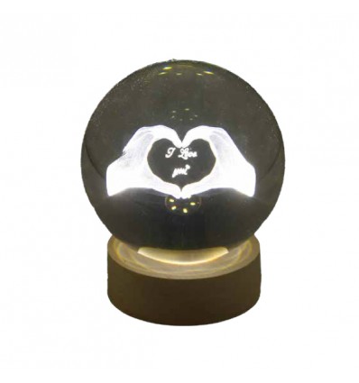 TB 18163 Globo led MANI LOVE gde d.8 vetro+base legno c/scat.
