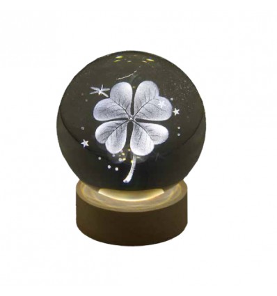 TB 18166 Globo led QUADRIFOGLIO gde d.8 vetro+base legno c/scat.