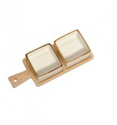 TB 1806 Set 2 ciotole 8x8 ceram.con vassoio Bamboo